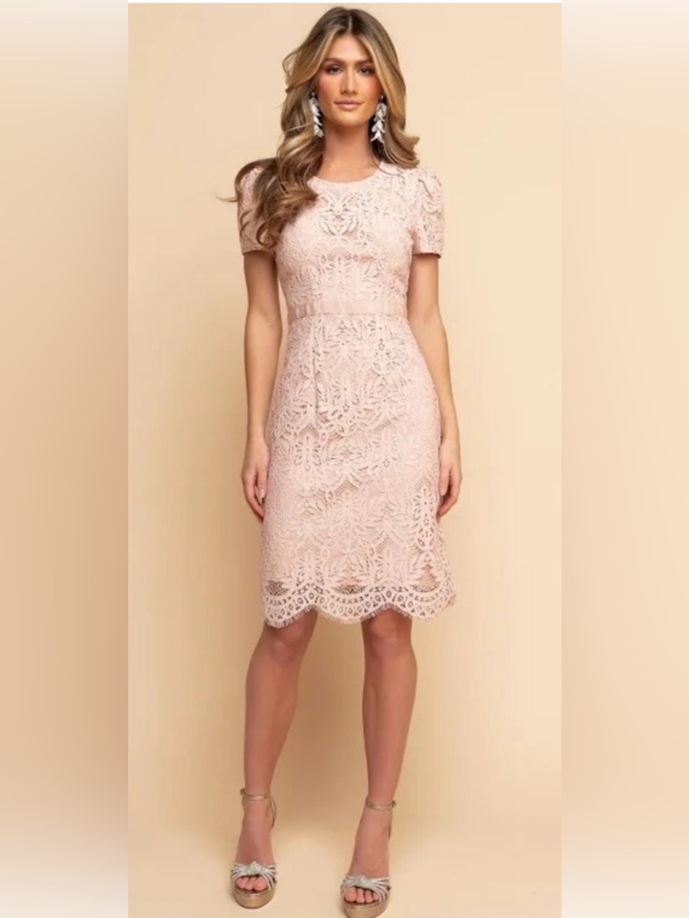 Rachel Parcell Blush Lace Fit-and-Flare Dress